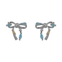 1 Paire Style Simple Brillant Noeud D'Arc Incruster Le Cuivre Zircon Boucles D'Oreilles main image 6