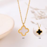 304 Stainless Steel IG Style Simple Style Plating Inlay Four Leaf Clover Round Heart Shape Shell Zircon Pendant Necklace sku image 6