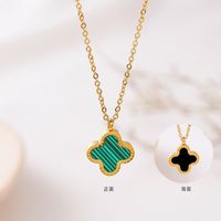 304 Stainless Steel IG Style Simple Style Plating Inlay Four Leaf Clover Round Heart Shape Shell Zircon Pendant Necklace sku image 7