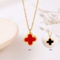 304 Stainless Steel IG Style Simple Style Plating Inlay Four Leaf Clover Round Heart Shape Shell Zircon Pendant Necklace sku image 8