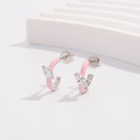 1 Pair Lady Modern Style Korean Style C Shape Plating Inlay Sterling Silver Zircon White Gold Plated Earrings main image 4