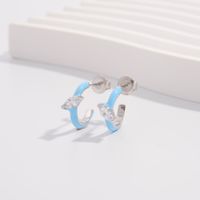 1 Pair Lady Modern Style Korean Style C Shape Plating Inlay Sterling Silver Zircon White Gold Plated Earrings main image 5