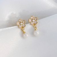 1 Pair Sweet Simple Style Flower Inlay Alloy Alloy Pearl Drop Earrings main image 9