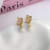 1 Pair Sweet Simple Style Flower Inlay Alloy Alloy Pearl Drop Earrings main image 6