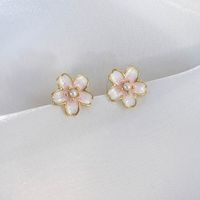 1 Pair Sweet Simple Style Flower Inlay Alloy Alloy Pearl Drop Earrings sku image 1