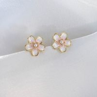 1 Paire Sucré Style Simple Fleur Incruster Alliage Alliage Perle Boucles D'oreilles sku image 1