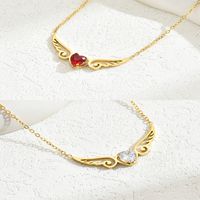 304 Stainless Steel 18K Gold Plated IG Style Bohemian Classic Style Inlay Angel Wings Zircon Pendant Necklace main image 1