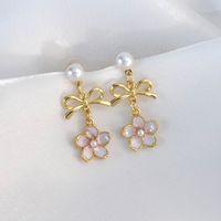 1 Pair Sweet Simple Style Flower Inlay Alloy Alloy Pearl Drop Earrings sku image 7