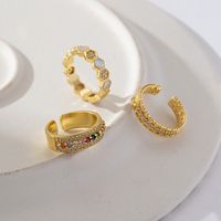 Brass Gold Plated Retro Wedding Plating Metal Inlay Semicircle Round Colorful Zircon Rings main image 2