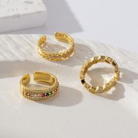 Brass Gold Plated Retro Wedding Plating Metal Inlay Semicircle Round Colorful Zircon Rings main image 1