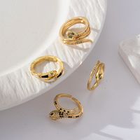Brass Gold Plated Retro Wedding Plating Metal Inlay Semicircle Round Colorful Zircon Rings main image 4