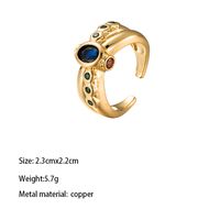 Brass Gold Plated Retro Wedding Plating Metal Inlay Semicircle Round Colorful Zircon Rings sku image 3