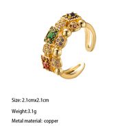 Brass Gold Plated Retro Wedding Plating Metal Inlay Semicircle Round Colorful Zircon Rings sku image 10