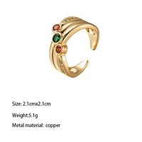 Brass Gold Plated Retro Wedding Plating Metal Inlay Semicircle Round Colorful Zircon Rings sku image 4