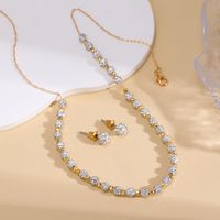 Copper 18K Gold Plated IG Style Elegant Lady Beaded Geometric Earrings Necklace sku image 1