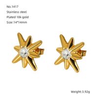 1 Piece Simple Style Classic Style Star Plating Inlay 304 Stainless Steel Titanium Steel Zircon 18K Gold Plated Ear Studs sku image 1