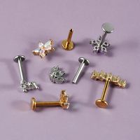 1 Piece Ear Cartilage Rings & Studs French Style Simple Style Geometric 304 Stainless Steel Copper Inlay Gem Zircon 18K Gold Plated Lip Rings Ear Cartilage Rings & Studs main image 6