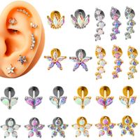1 Piece Ear Cartilage Rings & Studs French Style Simple Style Geometric 304 Stainless Steel Copper Inlay Gem Zircon 18K Gold Plated Lip Rings Ear Cartilage Rings & Studs main image 1
