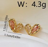 1 Pair Sweet Heart Shape Inlay Copper Zircon 18K Gold Plated Ear Studs main image 2