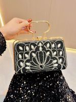 Gold Silver Black Pu Leather Solid Color Pearls Square Evening Bags main image 4