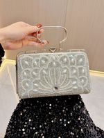 Gold Silver Black Pu Leather Solid Color Pearls Square Evening Bags main image 5