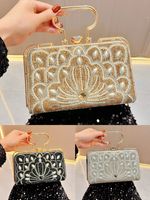 Gold Silver Black Pu Leather Solid Color Pearls Square Evening Bags main image 10