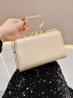 Gold Silver Black Pu Leather Solid Color Pearls Square Evening Bags main image 3