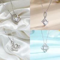 Sterling Silver Elegant Modern Style Classic Style Plating Inlay Double Heart Heart Shape Crown Zircon Pendant Necklace main image 1