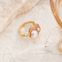 Copper 18K Gold Plated Marine Style Enamel Inlay Ocean Freshwater Pearl Open Rings main image 5