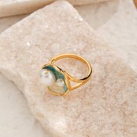 Copper 18K Gold Plated Marine Style Enamel Inlay Ocean Freshwater Pearl Open Rings main image 4