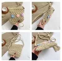 Women's Medium Straw Flower Vacation Beach Tassel Weave Hollow Zipper Straw Bag main image 6