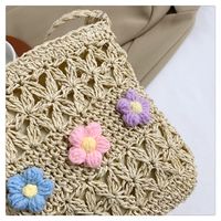 Women's Medium Straw Flower Vacation Beach Tassel Weave Hollow Zipper Straw Bag main image 3