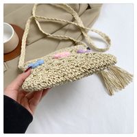 Women's Medium Straw Flower Vacation Beach Tassel Weave Hollow Zipper Straw Bag main image 2
