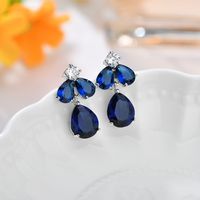 1 Pair IG Style Elegant Modern Style Water Droplets Inlay Brass Artificial Crystal Zircon Drop Earrings main image 5