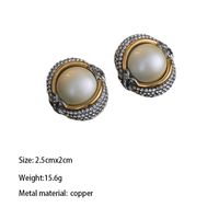 1 Pair Elegant Modern Style Classic Style Round Plating Inlay Copper Gem Rhinestones Pearl Gold Plated Ear Studs main image 2