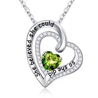Sterling Silver Cute Modern Style Sweet Plating Inlay Heart Shape Birthstone Zircon Pendant Necklace sku image 8