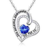 Sterling Silver Cute Modern Style Sweet Plating Inlay Heart Shape Birthstone Zircon Pendant Necklace sku image 9