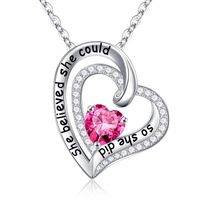 Sterling Silver Cute Modern Style Sweet Plating Inlay Heart Shape Birthstone Zircon Pendant Necklace sku image 10