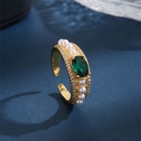 Kupfer 18 Karat Vergoldet Vintage-Stil Klassischer Stil Inlay Geometrisch Künstliche Perlen Zirkon Offener Ring sku image 1