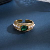 Copper 18K Gold Plated Vintage Style Classic Style Inlay Geometric Artificial Pearls Zircon Open Rings main image 3