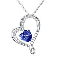 Sterling Silver IG Style Sweet Hollow Out Inlay Heart Shape Birthstone Zircon Pendant Necklace main image 6