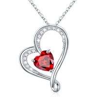 Sterling Silver IG Style Sweet Hollow Out Inlay Heart Shape Birthstone Zircon Pendant Necklace sku image 1