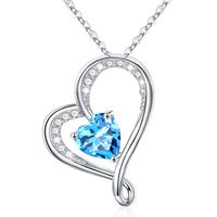 Sterling Silver IG Style Sweet Hollow Out Inlay Heart Shape Birthstone Zircon Pendant Necklace sku image 3