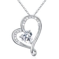 Sterling Silver IG Style Sweet Hollow Out Inlay Heart Shape Birthstone Zircon Pendant Necklace sku image 4