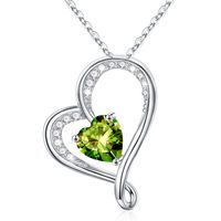 Sterling Silver IG Style Sweet Hollow Out Inlay Heart Shape Birthstone Zircon Pendant Necklace sku image 6