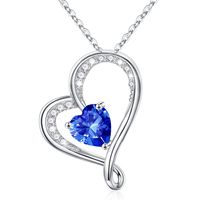 Sterling Silver IG Style Sweet Hollow Out Inlay Heart Shape Birthstone Zircon Pendant Necklace sku image 7