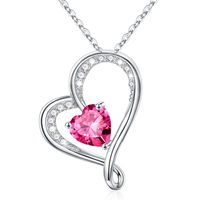 Sterling Silver IG Style Sweet Hollow Out Inlay Heart Shape Birthstone Zircon Pendant Necklace sku image 8