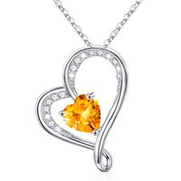 Sterling Silver IG Style Sweet Hollow Out Inlay Heart Shape Birthstone Zircon Pendant Necklace sku image 9