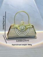 Gold Silver Black Pu Leather Solid Color Pearls Square Evening Bags main image 5