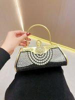 Gold Silver Black Pu Leather Solid Color Pearls Square Evening Bags main image 2